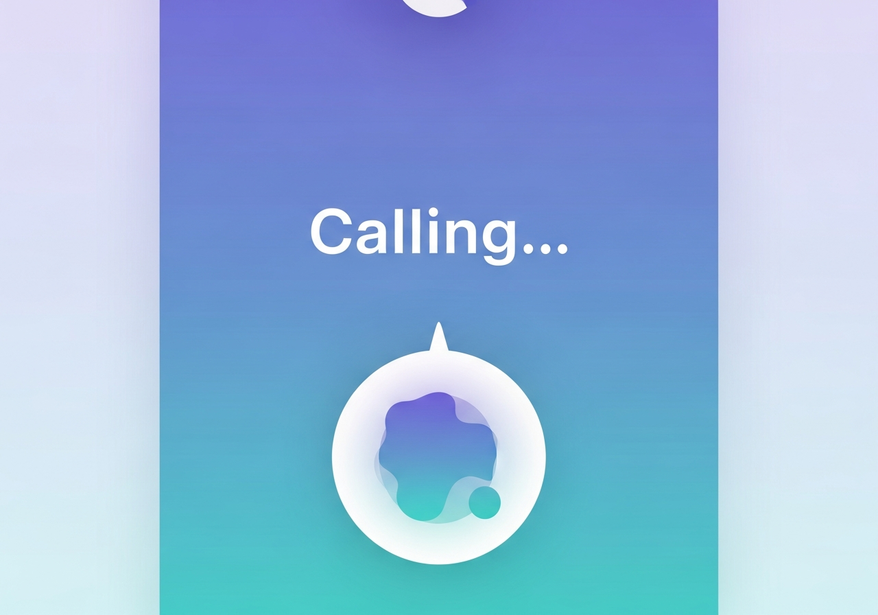 Phone screen showing a video call request in 'Calling' state with an abstract avatar bubble