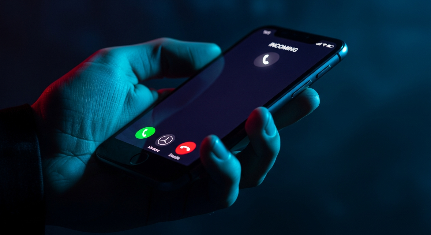 A blurred law enforcement badge on a smartphone screen, illustrating an AI-generated fake US Marshals badge scam